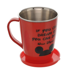 Kuber Industries Mickey Printed Food Grade BPA Free Tea/Coffee Mug for Coffee Tea Cocoa, Camping Mugs with Lid, Pack of 2 (Red), Standard