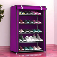 Homestic Shoe Rack|Non-Woven 5 Shelves Shelf|Foldable Storage Rack Organizer for Shoe, Books (Purple)