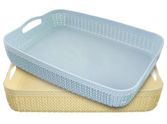 Heart Home Q-4 Designer Plastic Storage Basket For Store Fruits, Vegetables, Magazines, Cosmetics, Stationary Pack of 2 (Blue & White)-50HH01596