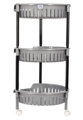 Heart Home Multiuses 3 Tier Round Plastic Storage Cart Organizer for Kitchen Laundry Room Bathroom Office with Wheels (Grey) -46KHH0258,Standard