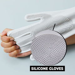 Kuber Industries Multi-Purpose Silicon Gloves For Kitchen Cleaning, Pet Grooming & Gardening|Reusable Gardening Gloves|Heat Resistant For Better Protection|Grey