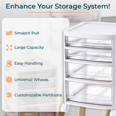Kuber Industries 4 Layer Cosmetic Cabinet with Trolley|4-Tier Rolling Cart Storage Organizer|Shelf Stand With Drawer|pack of 6|White