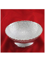 Kuber Industries Brass Bowl and Spoon with a Wooden Box (Silver, Peacock Design, CTKTC4422)