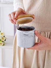 Heart Home Ceramic Jar | Food Storage Jar | Kitchen Storage Jar | Round Jar for Home | Sugar Storage Jar | Airtight Bamboo Lid | YX09-M-GY | 400 ML | Gray