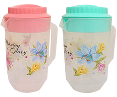 Kuber Industries Floral Design Plastic Water Jug, 2-Pieces, Pink/Green