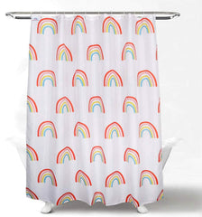 Heart Home 7 Feet PVC Rainbow Print Shower Curtain/AC Curtain for Bathroom, Living Room with 8 Hooks (White) 52HH4101