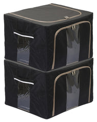 Kuber Industries Steel Frame Storage Box/Organizer For Clothing|Blankets, Bedding With Clear Window|Capicity, 24Ltr, Pack of 2 (Black & Grey, Oxford Fabric)-44KM0291