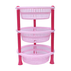 Kuber industries Plastic 2 Pieces 3 Layer Multi-Purpose Kitchen Storage Basket Rack (Pink)-CTKTC25192
