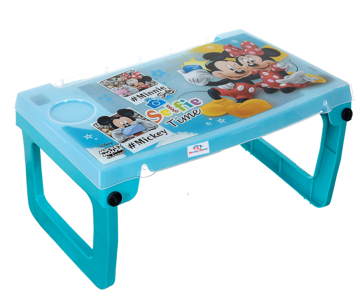 Heart Home Multiuses Mickey Mouse Print Plastic Study Desk/Laptop Table with Camparment for Home & Office (Mint Green) 52HH4108