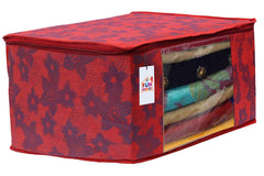 Fun Homes Metalic Printed 6 Pieces Non Woven Fabric Saree Cover/Clothes Organiser for Wardrobe Set with Transparent Window, Extra Large (Red)