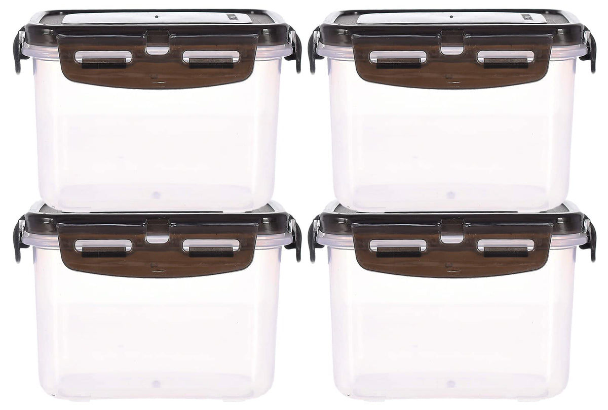 Heart Home Multiuses BPA Free Leak Proof, Dishwasher/Freezer Safe Plastic Storage Container With Airtight Lock Lid, 600ml Pack of 4 (Black)-46HH0528