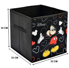 Kuber Industries Disney Print Non Woven Fabric Foldable Toy, Books, Shoes Cube Storage Box with Handle (Black & Pink, Large, 2 Pieces)