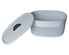 Heart Home Unbreakable Small Multipurpose Storage Baskets with lid|Design-Netted|Material-Plastic|Shape-Oval|Color-Brown,Beige and Grey|Pack of 3