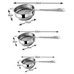 Heart Home Multiuses 3 Different Sizes Double Mesh Stainless Steel Strainer, Sieve, Sifter, Colander (8,9,10cm)- Set of 3 (Silver)