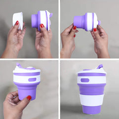 Kuber Industries Collapsible Coffee Cup|Silicone Portable Travel Coffee Mug|Camping Cup with Lid for Travel,Hiking Outdoors,350 ML,(Purple)