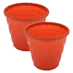 Kuber Industries Brick Flower Pot|Durable Plastic Flower Pots|Planters for Home Décor|Garden|Living Room|Balcony|6 Inch|Pack of 2 (Orange)