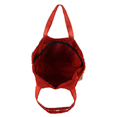 Kuber Industries Multiuses Velvet Floral Design Hand Bag/Tote Bag For Daily Trips, Travel, Office Pack of 2 (Red) 52KM3991