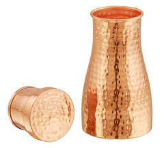 Kuber Industries Hammered Copper Bedroom Jar|Bedside Water Bottle with Inbuilt Glass, 1100 ml (Gold)