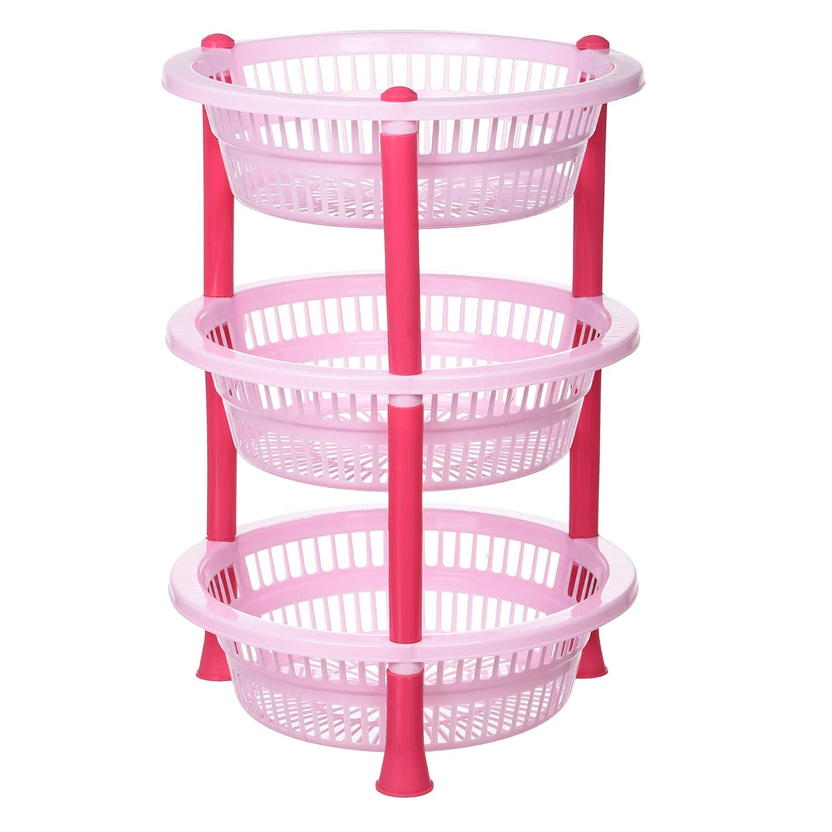 Kuber Industries Storage Basket | Plastic 3 Layer Kitchen Storage Basket | Storage Rack for Kitchen | Multi-Layer Vegetable Rack | Mondeo Floor-Standing Rack | Pink