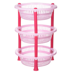 Kuber Industries Storage Basket | Plastic 3 Layer Kitchen Storage Basket | Storage Rack for Kitchen | Multi-Layer Vegetable Rack | Mondeo Floor-Standing Rack | Pink