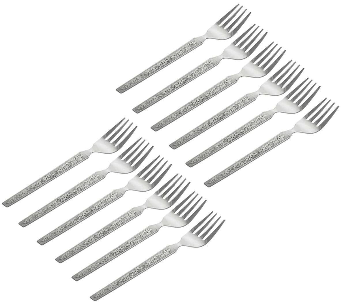 Kuber Industries 6-Piece Stainless Steel Dinner Forks, Extra-Fine Dessert Spoons for Home, Kitchen or Restaurant (Silver)