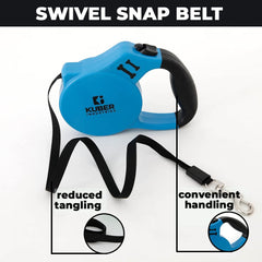 Retractable Dog Leash|One Button Break with Safety Lock (Blue), Dog Chest Harness with Nylon Leash I Adjustable, Reflective I Easy Control Dog Chest Belt I (Large, Blue)