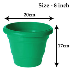Kuber Industries Solid 2 Layered Plastic Flower Pot|Gamla for Home Decor,Nursery,Balcony,Garden,8"x 6",Pack of 10 (Green)