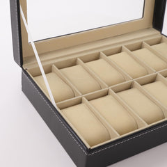 Kuber Industries 12 Slots Watch Organizer|Watch Storage Box For Men & Women|Secure Closer|Wrist Watch Display BoxBlack|