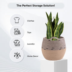 Kuber Industries Cotton Woven Storage Basket With Handle|Shelf Basket Hamper|Organizer for Toys, Socks, Cosmetic|Capacity 22 L|BEIGE|