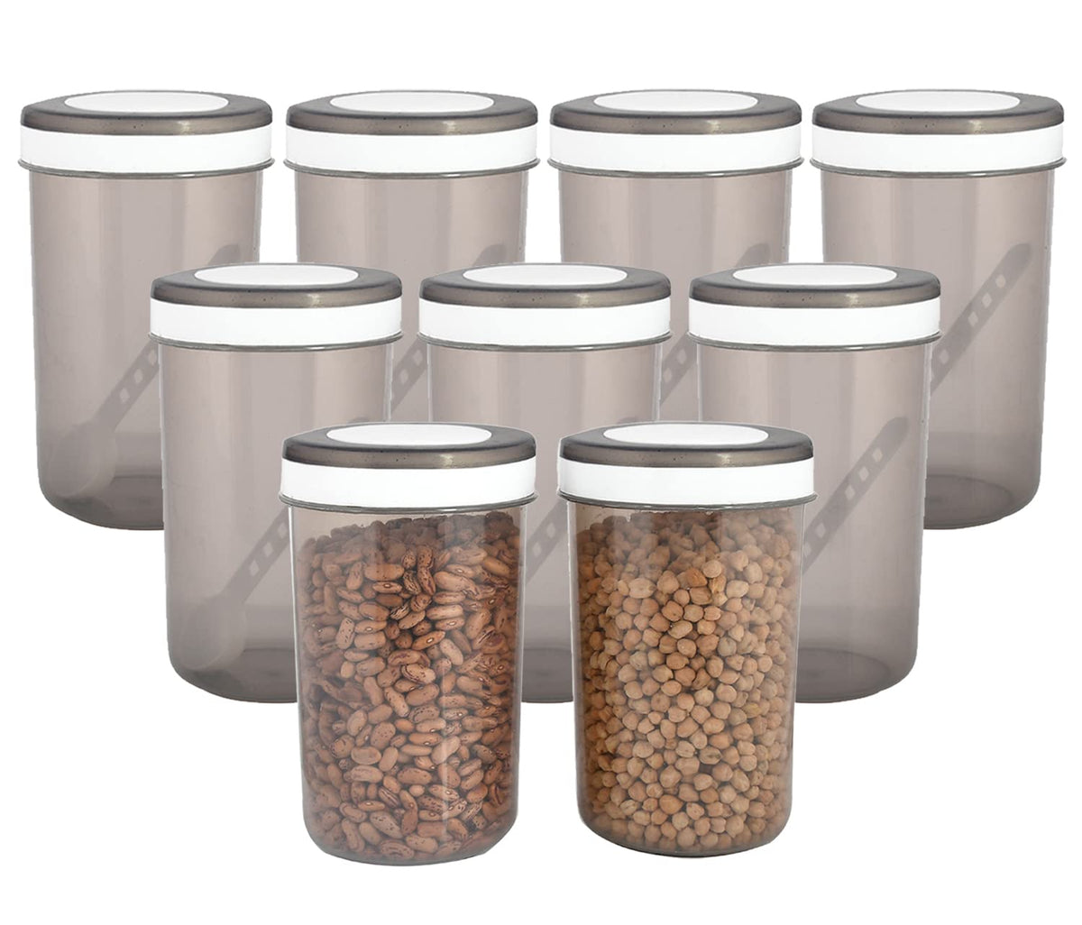 Kuber Industries Containers Set for Kitchen|BPA-Free Plastic 500 ML Storage Containers Set with Spoon for Kitchen|Pack of 9 (Gray)