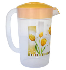 Kuber Industries Flower Printed Unbreakable Multipurpose Plastic Water Jug/Pitcher with Lid, 2.4 LTR. (Orange)-HS42KUBMART25245