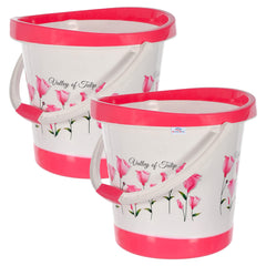 Heart Home Bucket|Plastic Bucket for Bathroom|Tulip Flower Bucket for Bathing|Unbreakable Bucket with Handle|18 Liter|Pack of 2 (Pink)