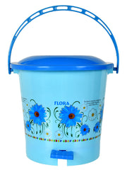 Kuber Industries Flower Printed Plastic Pedal Dustbin With Lid & Handle For Home/Kitchen/Office, 5 Ltr (Blue)- Pack of 2