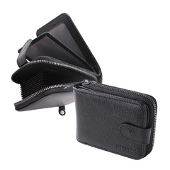 Kuber Industries Wallet for Women/Men | Card Holder for Men & Women | Leather Wallet for ID, Visiting Card, Business Card, ATM Card Holder | Slim Wallet | Zipper Closure, Black