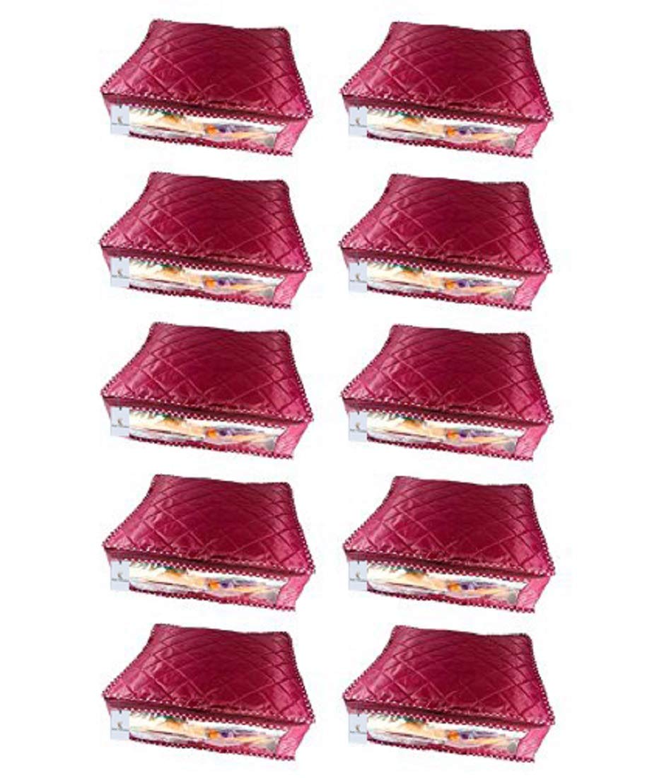 Kuber Industries 10 Piece Rexine Saree Bag Wardrobe Organiser, Maroon (KU3308)
