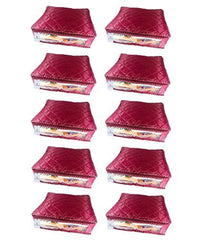 Kuber Industries 10 Piece Rexine Saree Bag Wardrobe Organiser, Maroon (KU3308)