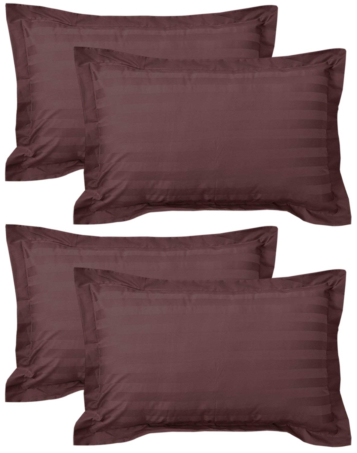 Kuber Industries 4 Pieces Cotton Luxurious Satin Striped Pillow Cover Set-17"x27" (Brown) - CTKTC40342