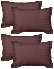 Kuber Industries 4 Pieces Cotton Luxurious Satin Striped Pillow Cover Set-17"x27" (Brown) - CTKTC40342