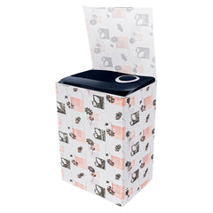 Heart Home Washing Machine Cover | Brown Flower Print Washing Machine Cover | PVC Top Load Semi-Automatic Washing Machine Cover | Cream