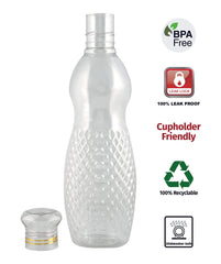 Heart Home Plastic Crystal Design Water Bottle for Home & Traveling, 1Ltr. Set of 6 (Transparent) 54HH4302.