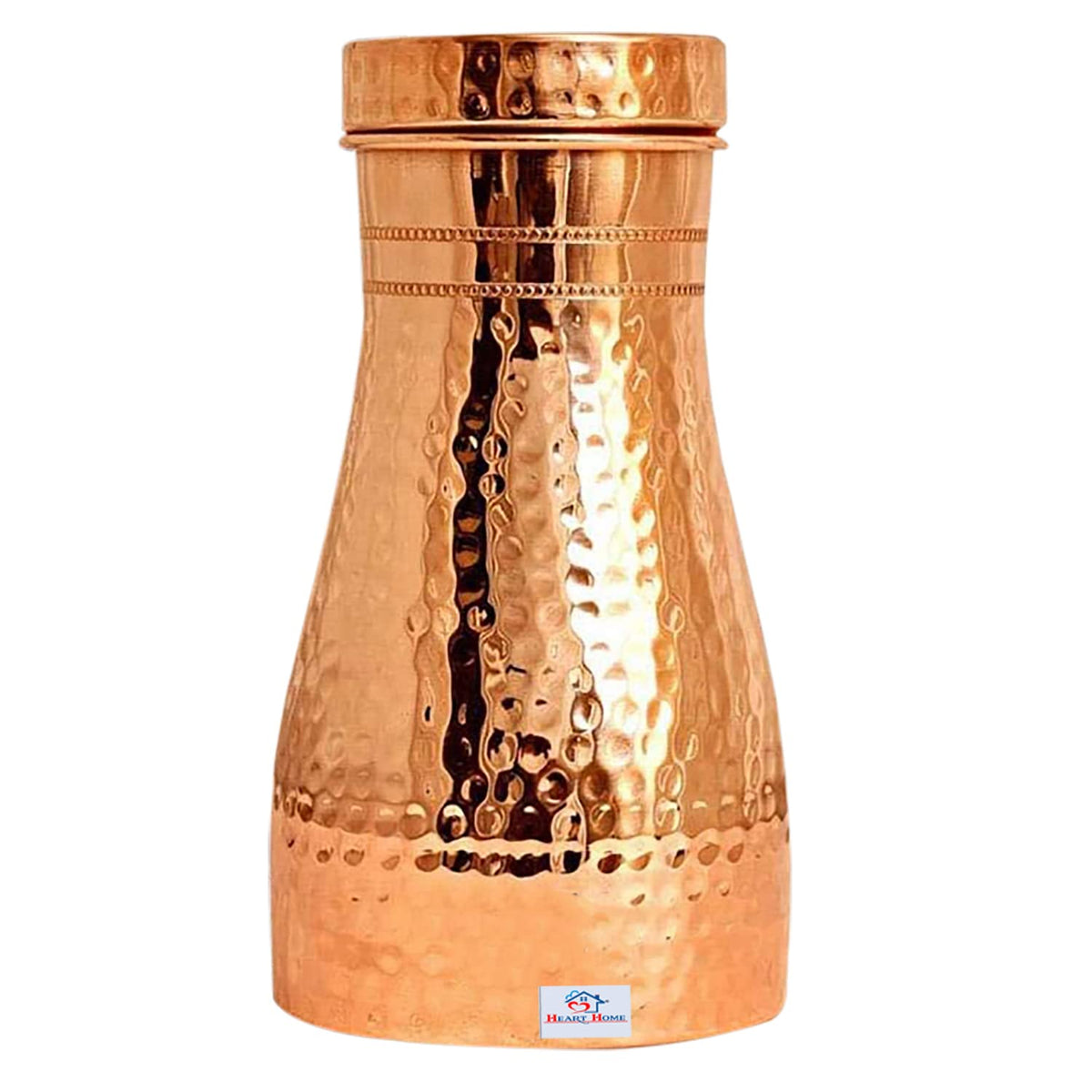 Heart Home Hammered Copper Bedroom Jar|Bedside Water Bottle with Inbuilt Glass, 1100 ml (Gold)