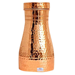 Heart Home Hammered Copper Bedroom Jar|Bedside Water Bottle with Inbuilt Glass, 1100 ml (Gold)