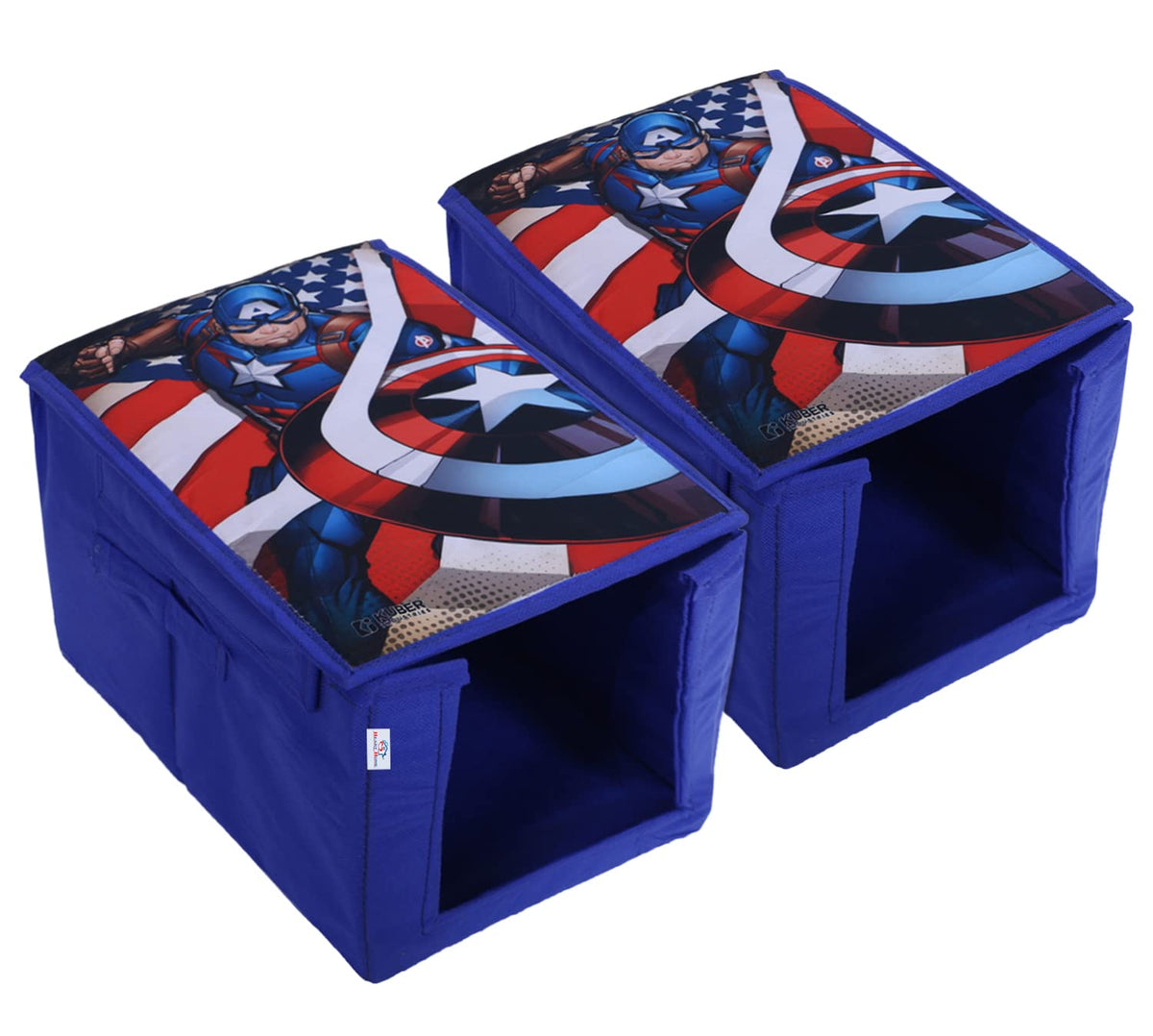 Heart Home Marvel Captain America Shirt Stacker|Foldable Shirt Stacker for Cloth|Non-Woven Wardrobe Organizer for Home With Lid|Pack of 2 (Blue)