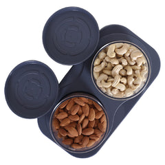 Heart Home 2 Containers & Tray Set|Unbreakable Plastic Snackers,Cookies,Nuts Serving Tray|Airtight Containers with Lid,350 ml (Gray)