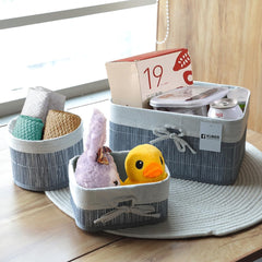 Homestic Pack of 4 Bamboo Storage Basket With Liner|Fodable Storage Organizer|Box For Cloth, Toiletry, Bathroom|Capacity 12.9L, 6L, 3L, 3.3L|GREY|