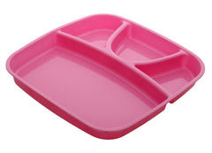 Kuber Industries 3 Pieces Microwave Safe Unbreakable Plastic Food Plate with Partitions (Pink) - CTKTC034703