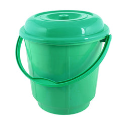 Kuber Industries Plastic Strong 16 LTR Bathroom Bucket with Lid-Pack of 2 (Green)