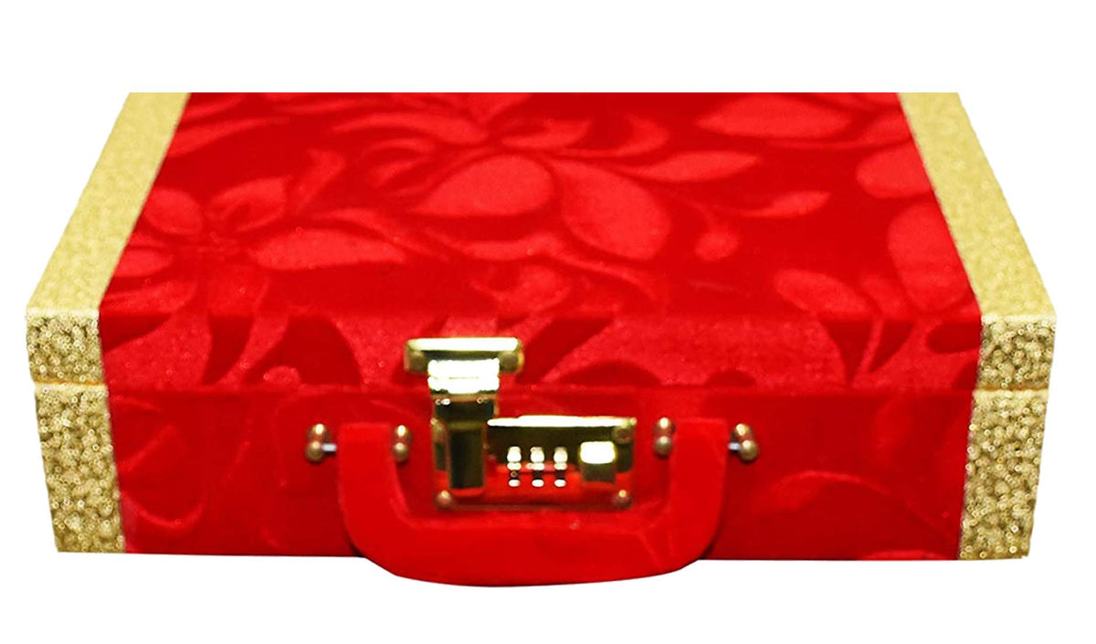 Kuber Industries Exclusive Wooden 1 Piece Two Rod Velvet Bangle Storage Box with Lock System (Maroon & Gold) - (CTLTC038882)