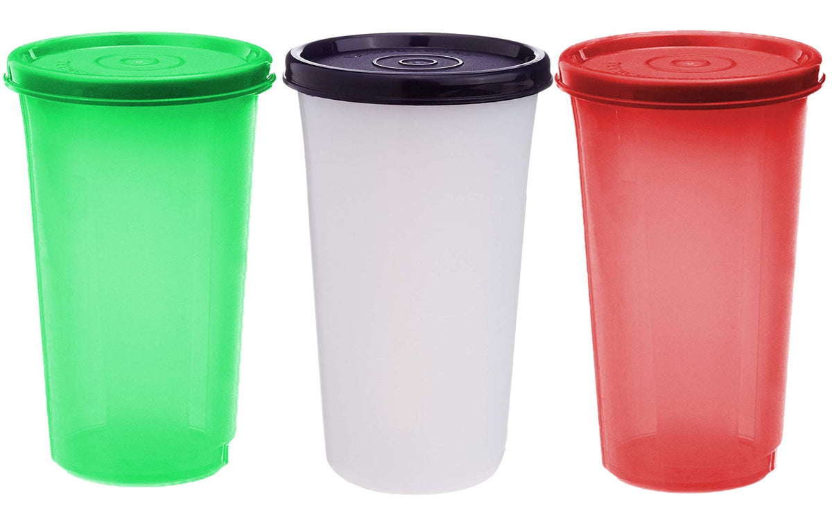 Kuber Industries Virgin Plastic Everyday Small Glass 3 Piece Tumbler/Airtight Container Leakproof Storage with Lid 350ml (Multi)-CTKTC42558