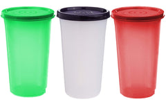 Kuber Industries Virgin Plastic Everyday Small Glass 3 Piece Tumbler/Airtight Container Leakproof Storage with Lid 350ml (Multi)-CTKTC42558